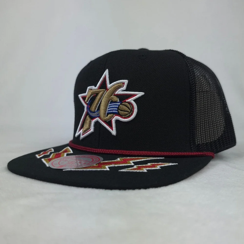 Phila 76ers Mitchell & Ness NBA Trucker Hat Cap 3D Logo Lightning Bill Roped NWT